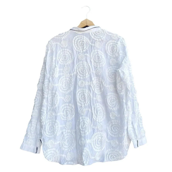 John Mark Top Women’s Size M White Rosette Wired Collar Wearable Artsy Blouse - Picture 2 of 3